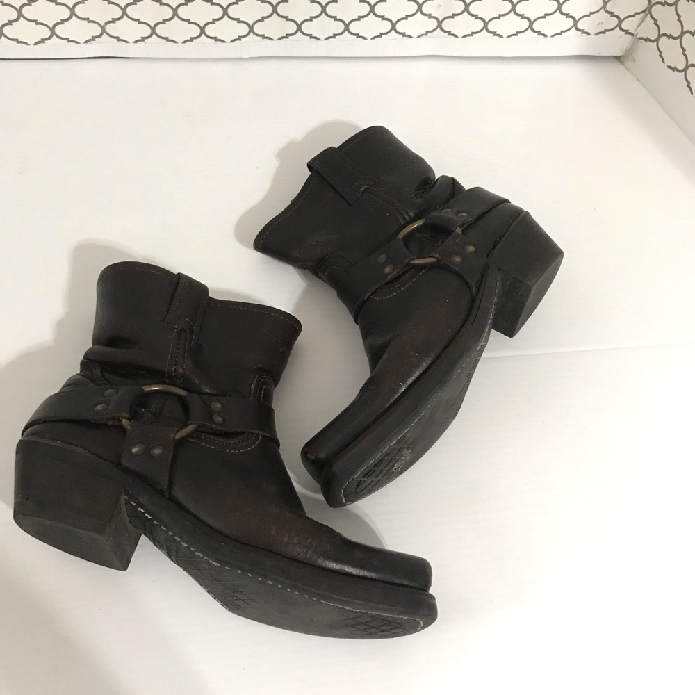 Frye Harness 8R Boots Dark Brown Leather Motorcycle Western VTG USA Size 7.5